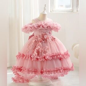 Elegant Pink Ruffled Kids Dress